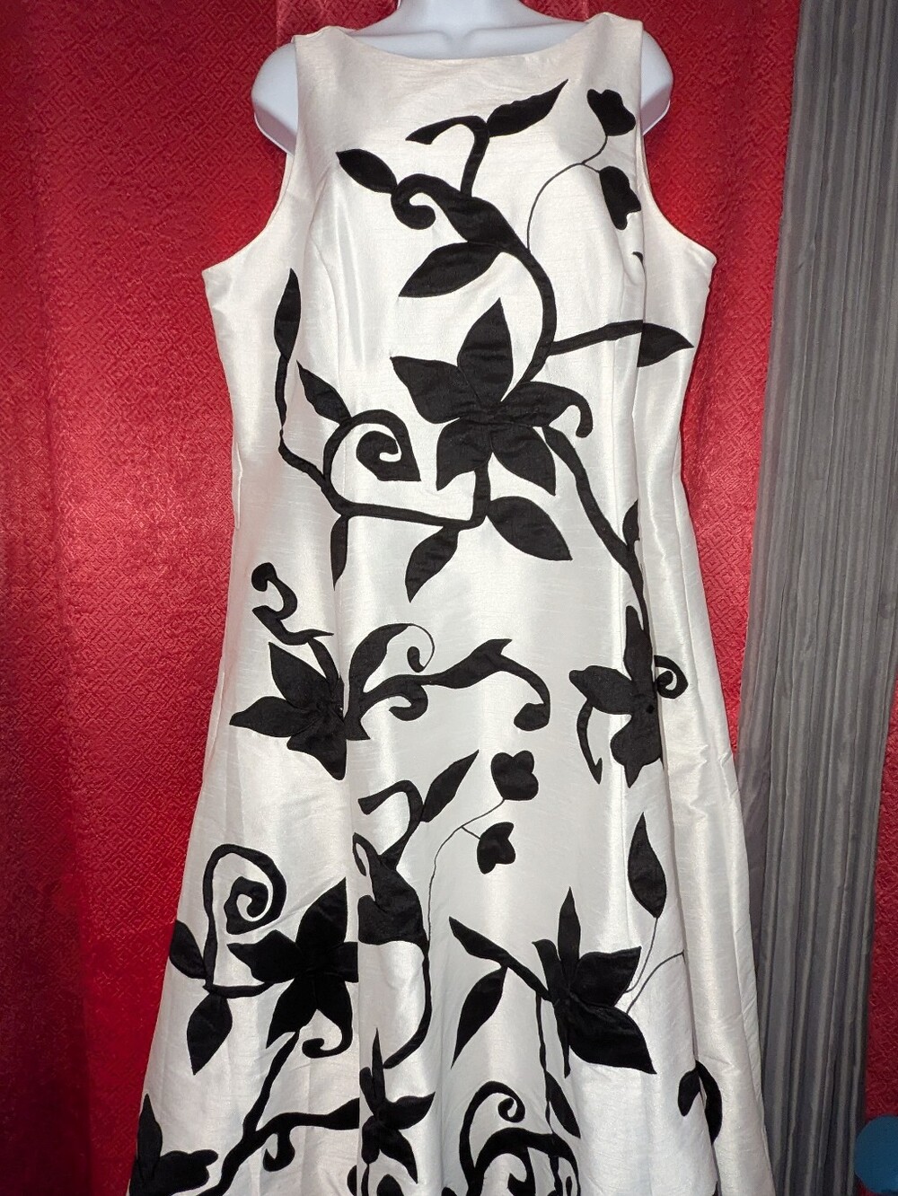 White Midi Dress Made By Eshaki with Black Floral Motif